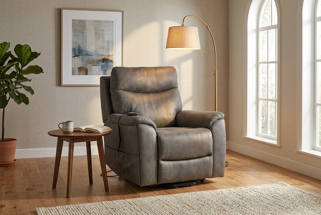 Serenity Slate Grey Ultra Infinite Position Lift Chair with Power Headrest, Heat, Massage & Wireless Charging Ornate Furniture