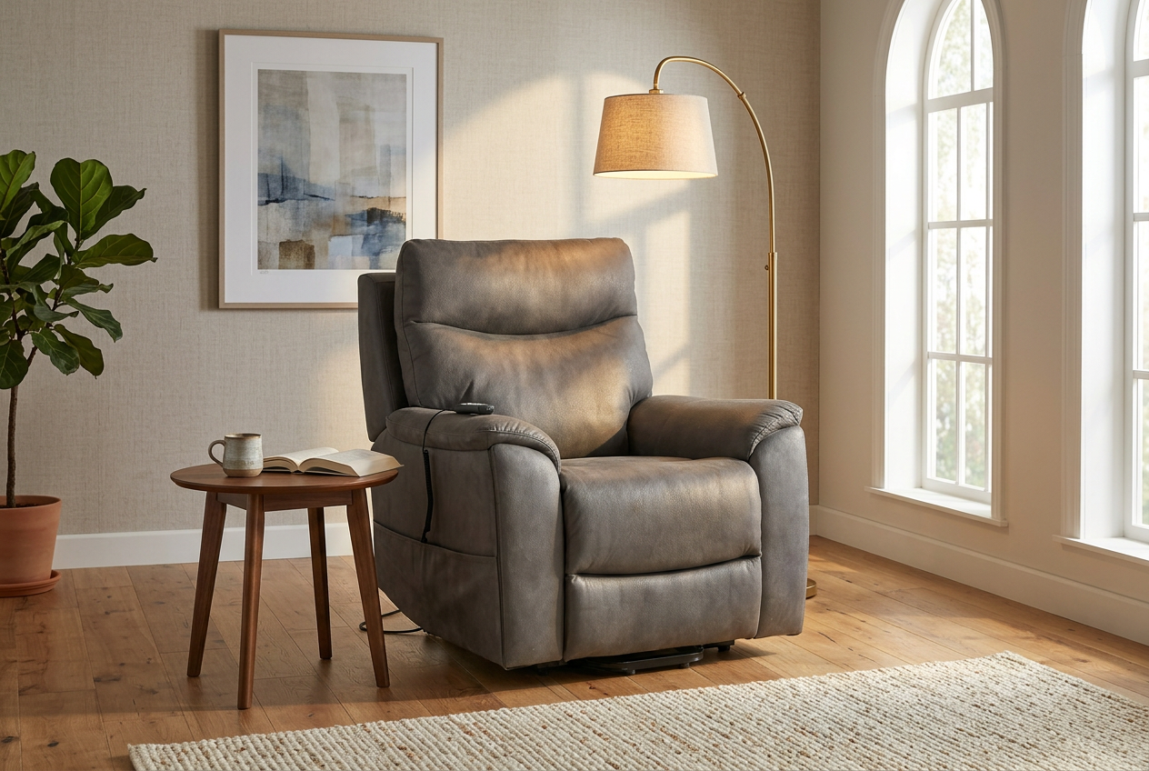 Serenity Slate Grey Ultra Infinite Position Lift Chair with Power Headrest, Heat, Massage & Wireless Charging Ornate Furniture