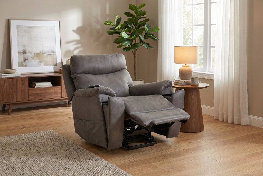 Serenity Slate Grey Ultra Infinite Position Lift Chair with Power Headrest, Heat, Massage & Wireless Charging Ornate Furniture