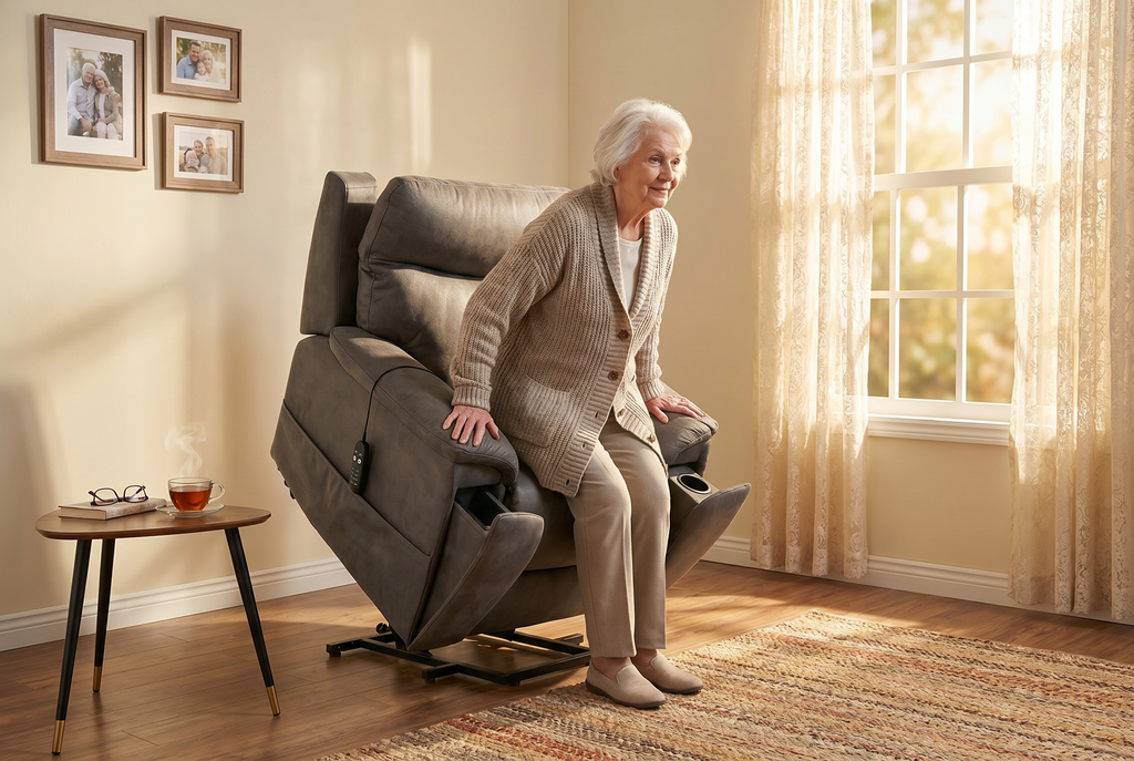 Serenity Slate Grey Ultra Infinite Position Lift Chair with Power Headrest, Heat, Massage & Wireless Charging Ornate Furniture
