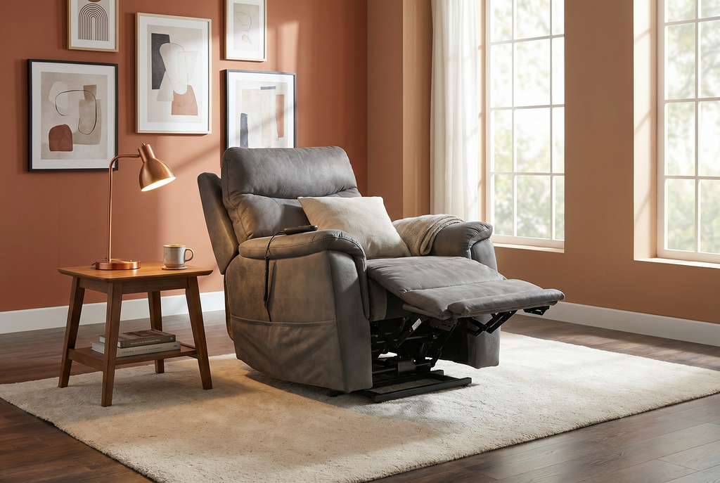 Serenity Slate Grey Ultra Infinite Position Lift Chair with Power Headrest, Heat, Massage & Wireless Charging Ornate Furniture