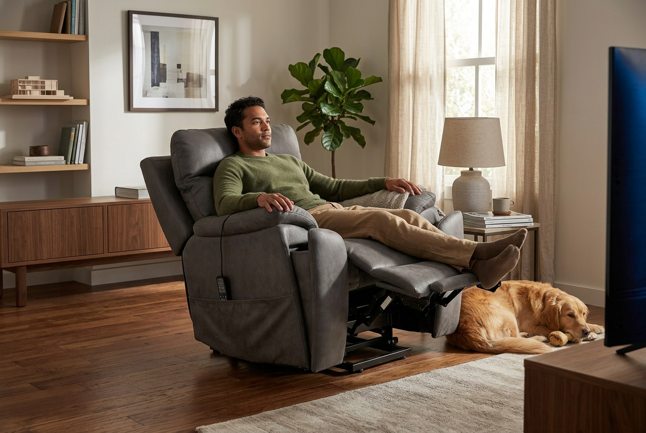 Serenity Slate Grey Ultra Infinite Position Lift Chair with Power Headrest, Heat, Massage & Wireless Charging Ornate Furniture