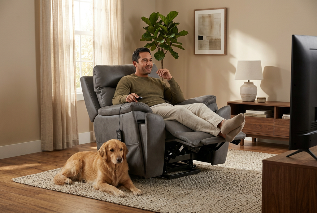 Serenity Slate Grey Ultra Infinite Position Lift Chair with Power Headrest, Heat, Massage & Wireless Charging Ornate Furniture