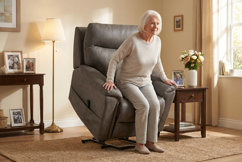 Serenity Slate Grey Ultra Infinite Position Lift Chair with Power Headrest, Heat, Massage & Wireless Charging Ornate Furniture