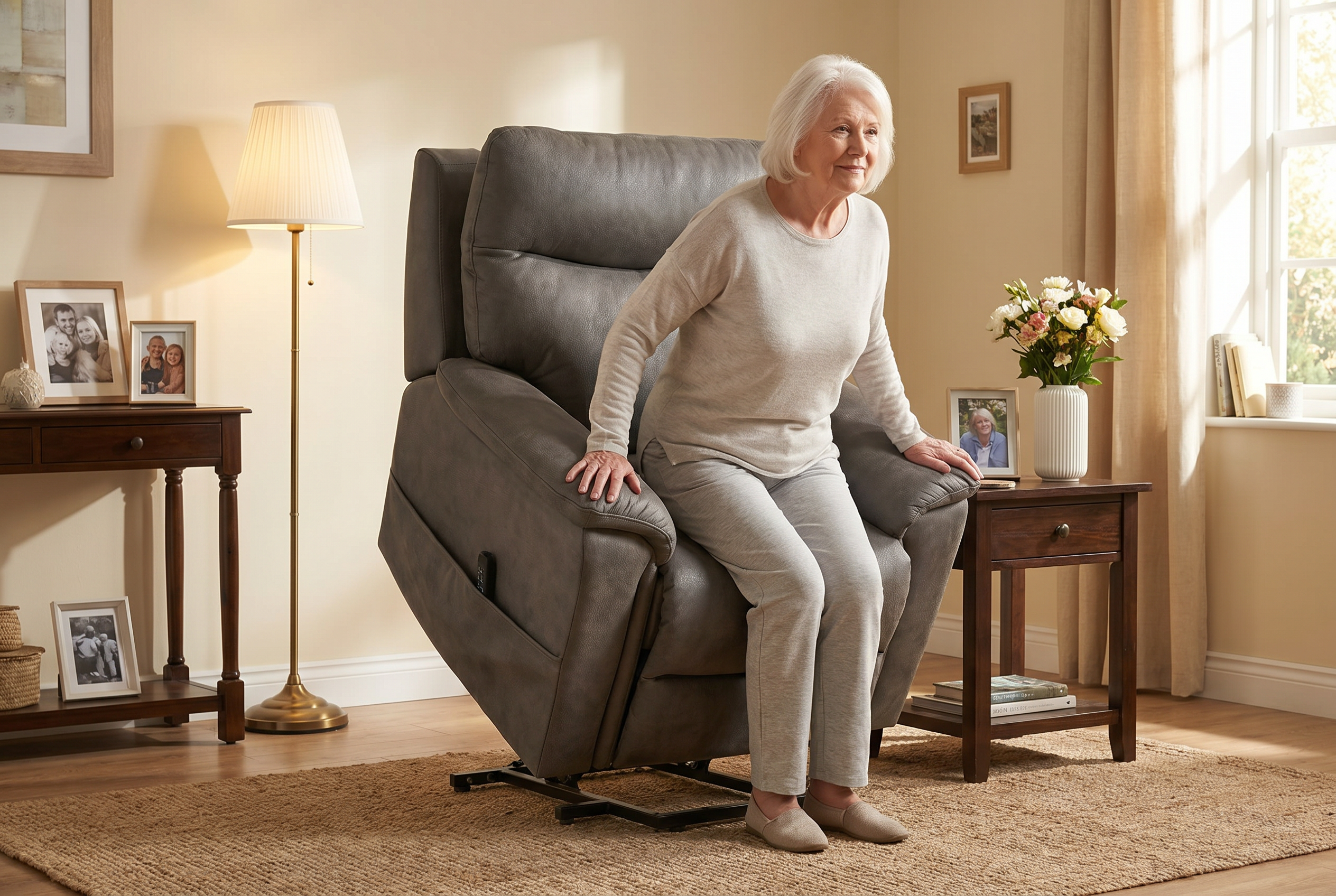 Serenity Slate Grey Ultra Infinite Position Lift Chair with Power Headrest, Heat, Massage & Wireless Charging Ornate Furniture