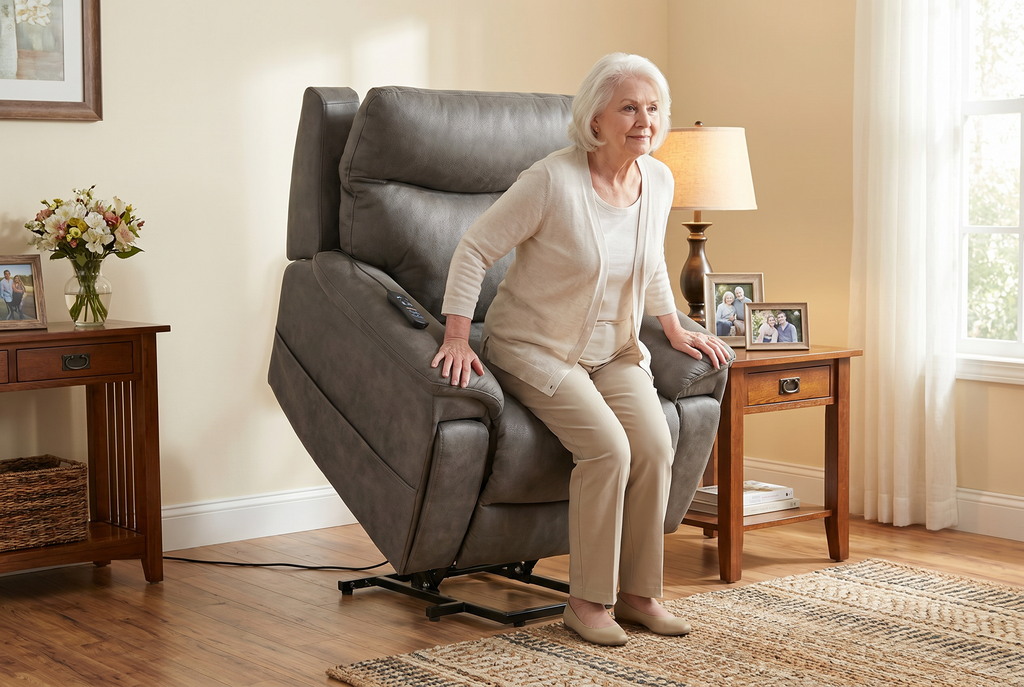 Serenity Slate Grey Ultra Infinite Position Lift Chair with Power Headrest, Heat, Massage & Wireless Charging Ornate Furniture