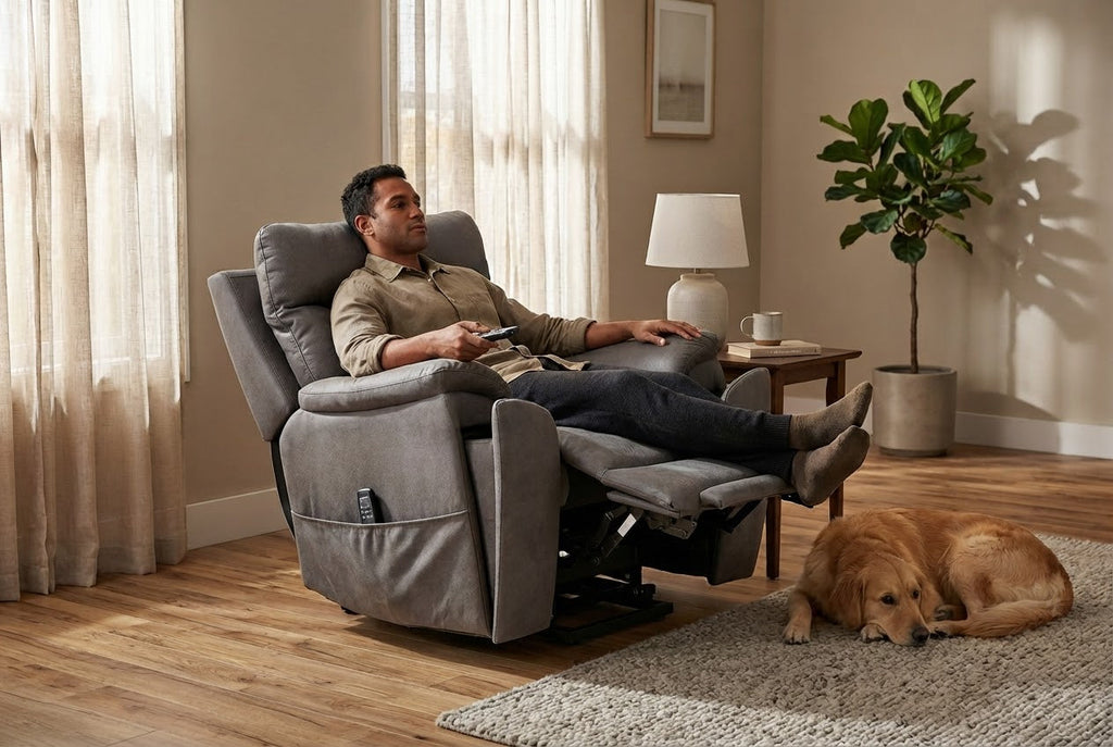 Serenity Slate Grey Ultra Infinite Position Lift Chair with Power Headrest, Heat, Massage & Wireless Charging Ornate Furniture