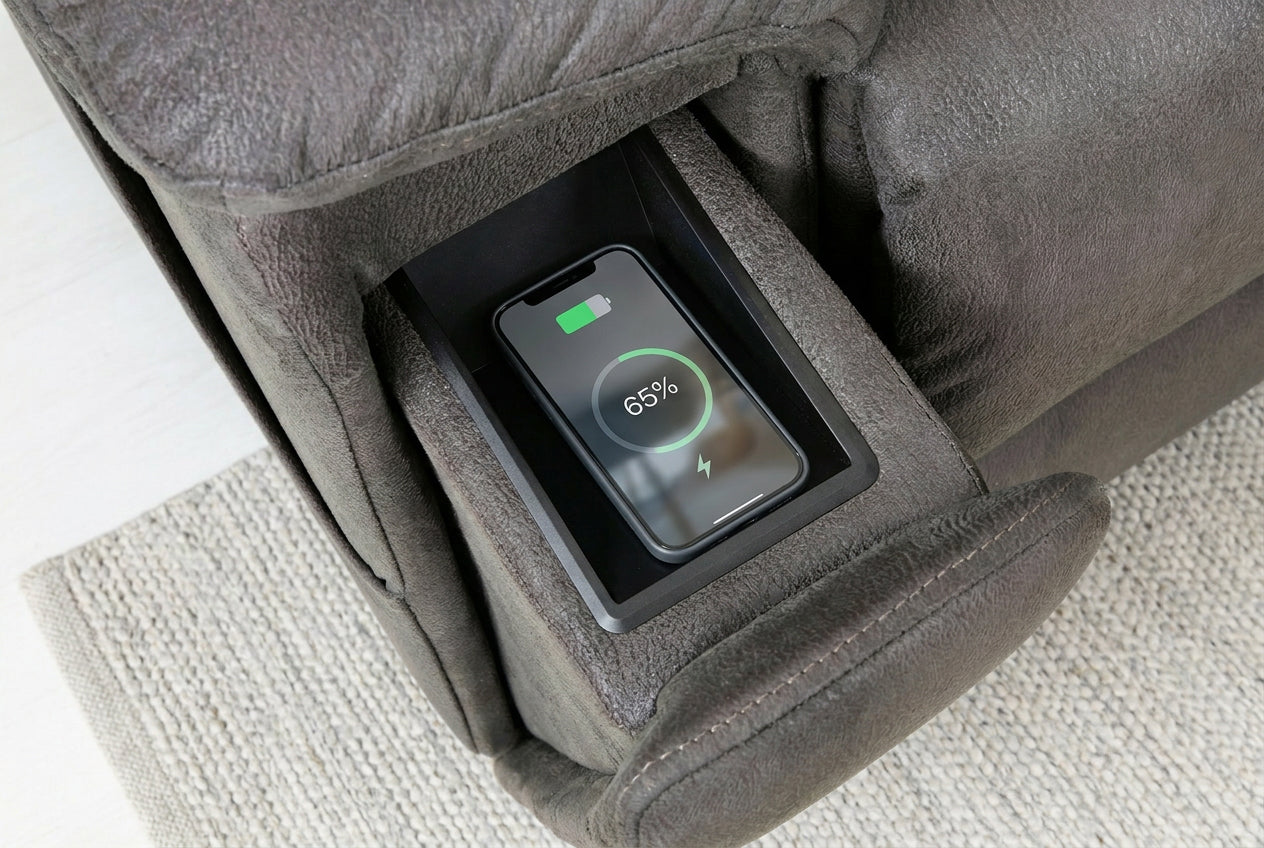 Serenity Slate Grey Ultra Infinite Position Lift Chair with Power Headrest, Heat, Massage & Wireless Charging Ornate Furniture