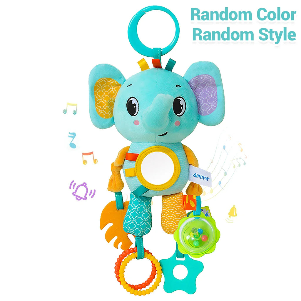 Soft Hanging Crinkle Squeaky Sensory LearningToy Stroller Car Seat Crib Travel Plush Animal Wind Chime with Teether Boys Girls