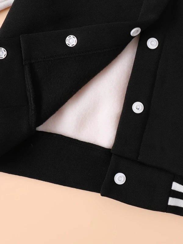 Boys' Black and White Letter "A" Varsity Jacket and Sweatpants Two-Piece Set FLIPSTYLEZLLC