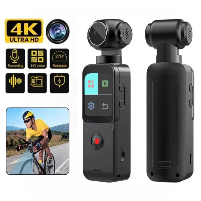 AEVYVKV 5K Ultra HD Pocket Action Camera 270° Rotatable Vlog WIFI Sports Camera ELS Anti-Shake Bicycle Outdoor Sports Camera Recorder