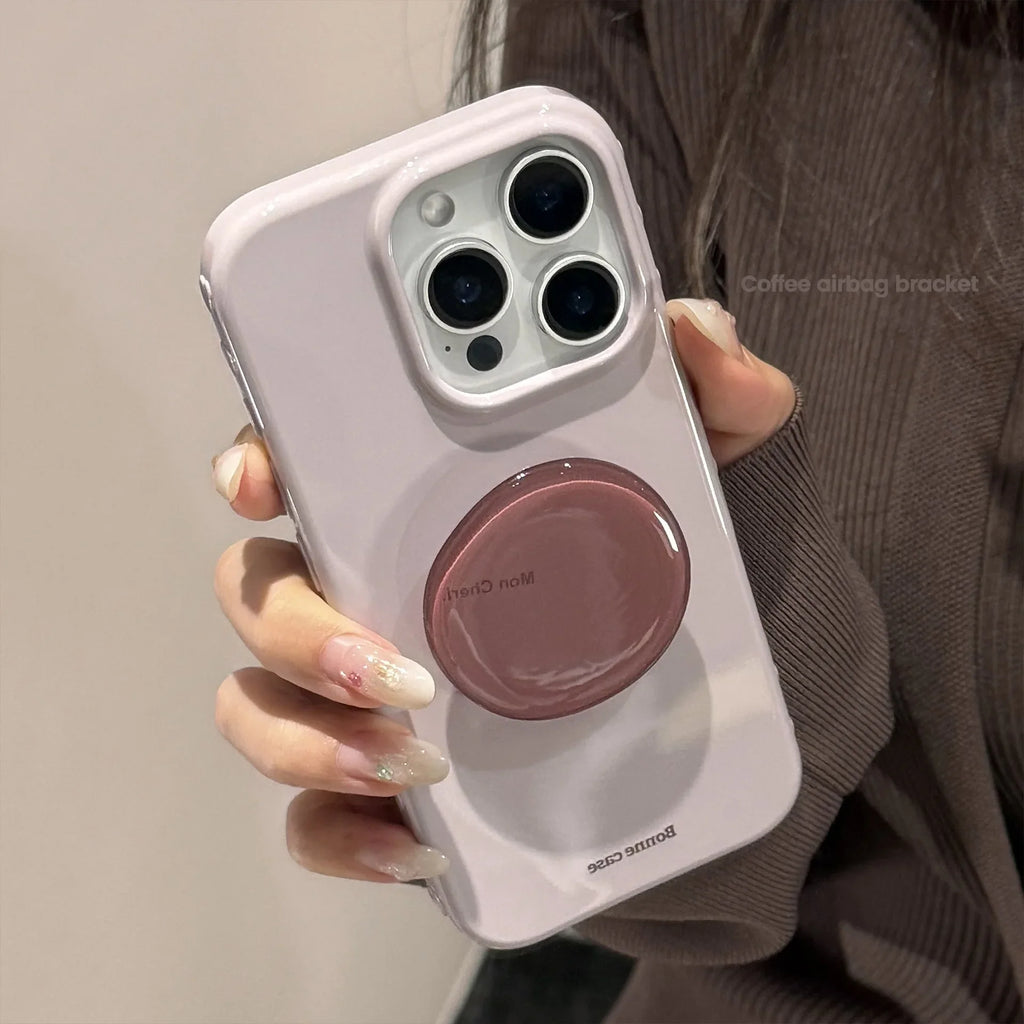 Korean Style Simple Solid Colors With Bracket Soft Phone Case For iPhone
