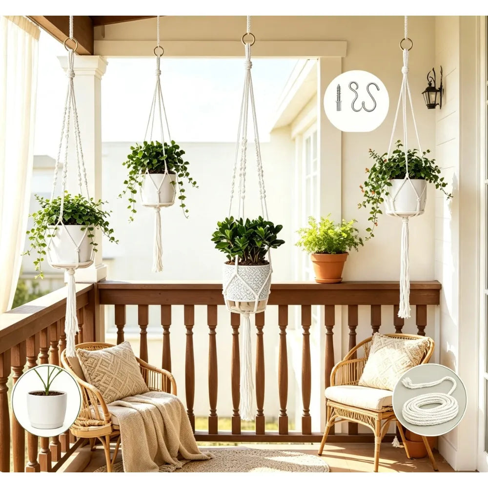 3‑Pack Macrame Plant Hangers, Bohemian Cotton Hanging Plant Holders with Complete Mounting Hardware for Indoor Outdoor Decor FLIPSTYLEZLLC