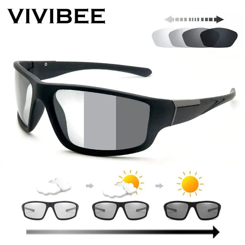 VIVIBEE Men Photochromic Sunglasses Black Sports Goggles Women Color Changing Polarized Driving 2024 Discoloration Sun Glasses