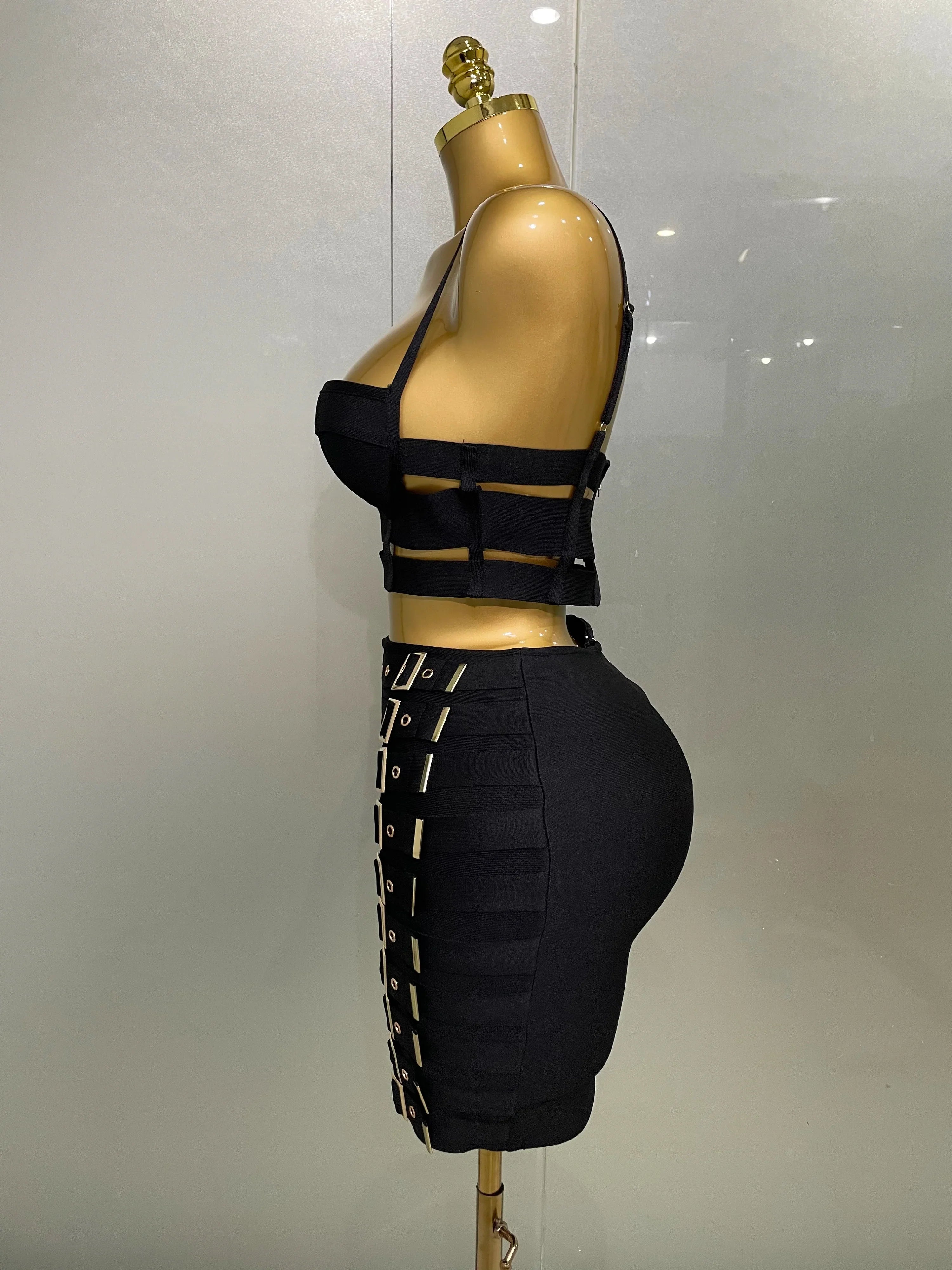Sculpted Buckle Bandage Bustier & Mini Skirt Set