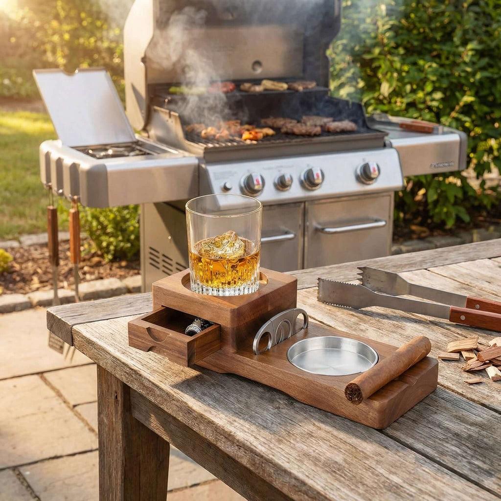 Multifunction Cigar & Whiskey Gift Set Stand with Ashtray and Drawer DDR BBQ Supply