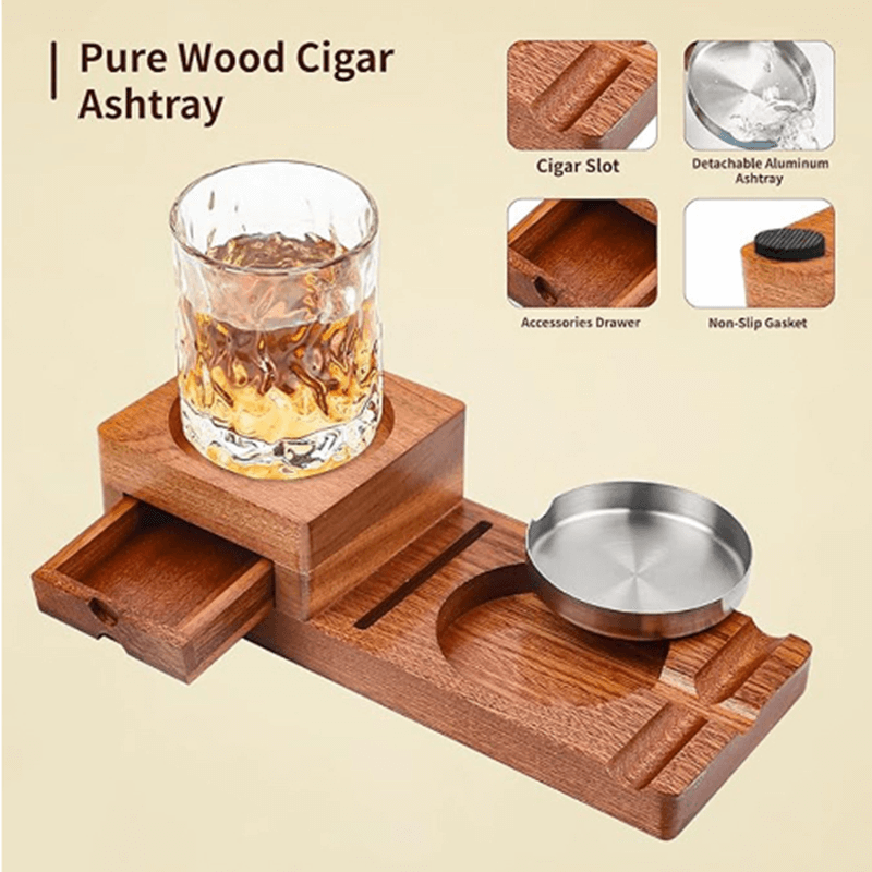 Multifunction Cigar & Whiskey Gift Set Stand with Ashtray and Drawer DDR BBQ Supply