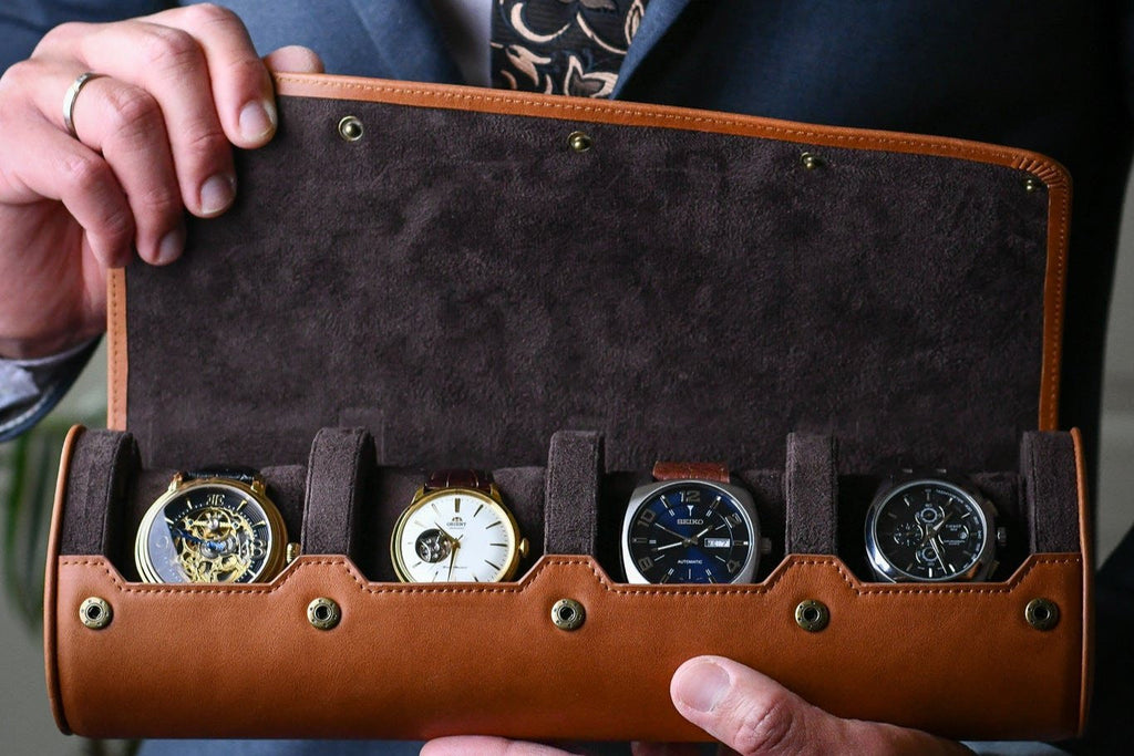 Luxury 4 Watch Travel Case | Full-Grain Cow Leather | Tawny Brown