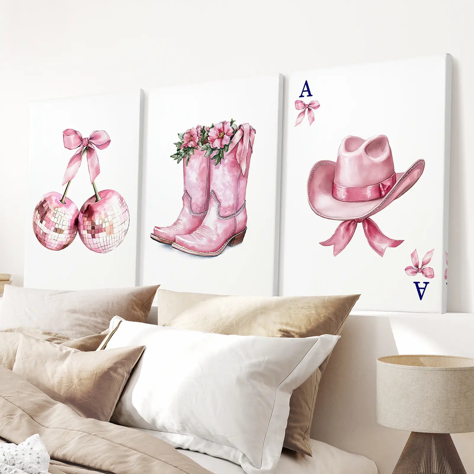 Cowgirl Hat and Boots Wall Art Pink Poster Set Wall Art Set