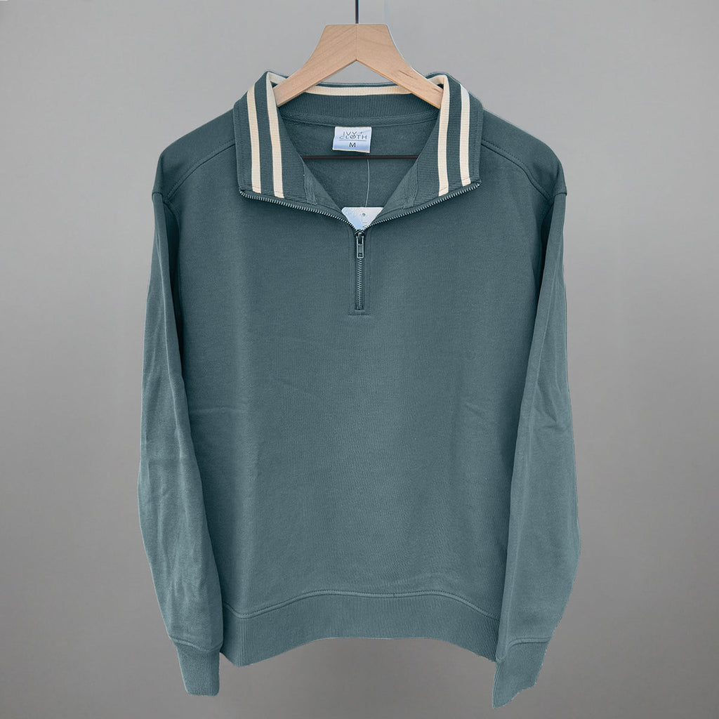 Still Water/Tapioca Stripe Quarter Zip Pullover