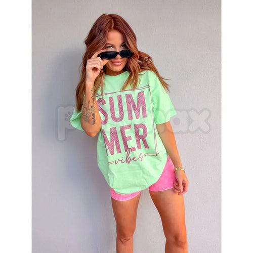 "Summer Vibes" Retro Graphic Top – Premium 100% Cotton Beach Vacation Tee, Vintage Sunset Aesthetic Shirt, Soft Lived-In Heavyweight Coastal Fashion, Made in USA Pasimax