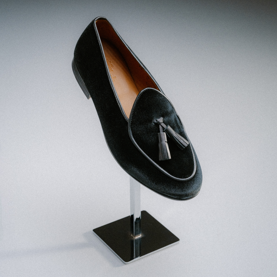 Men's Black Velvet Tassel Loafer Del Toro Shoes