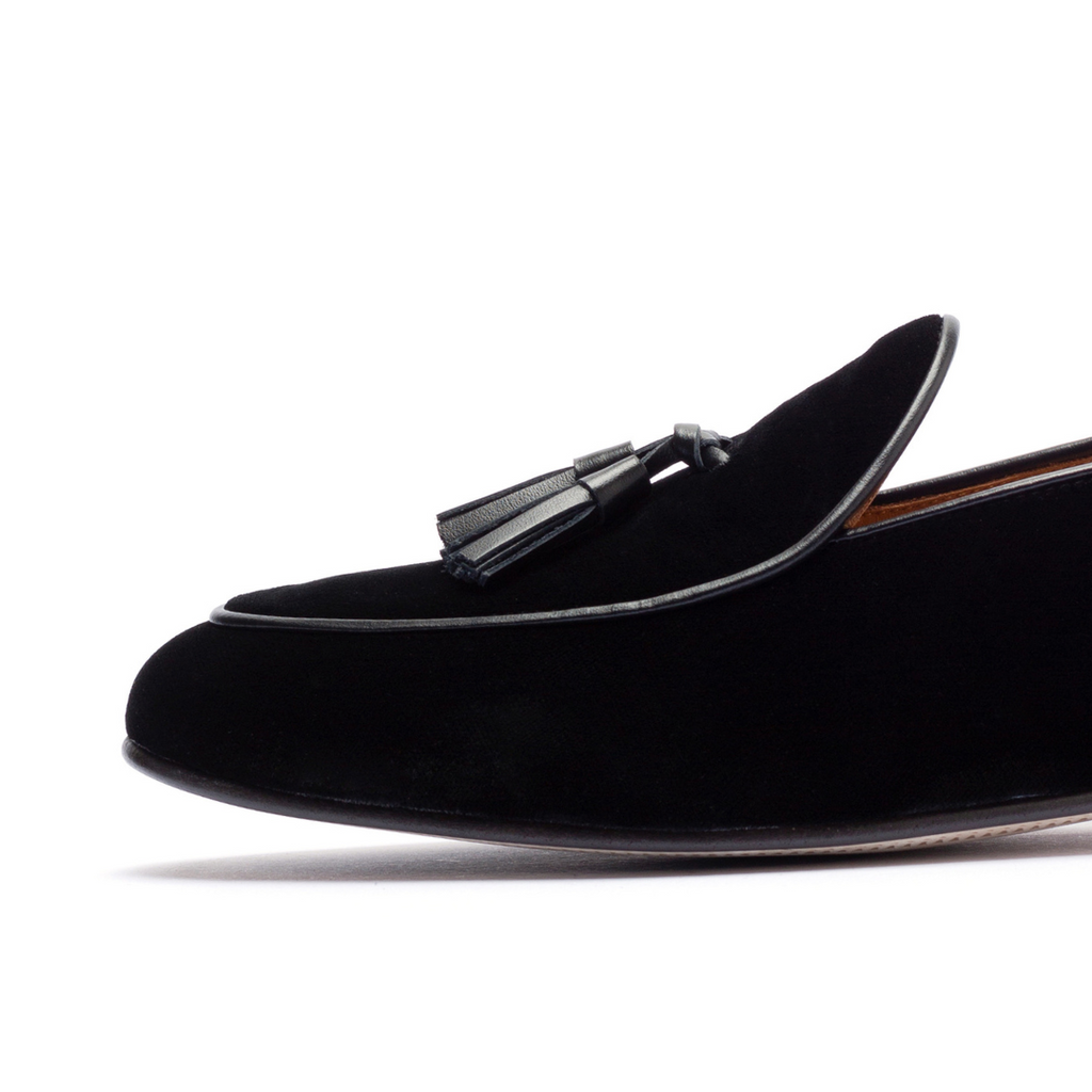Men's Black Velvet Tassel Loafer Del Toro Shoes