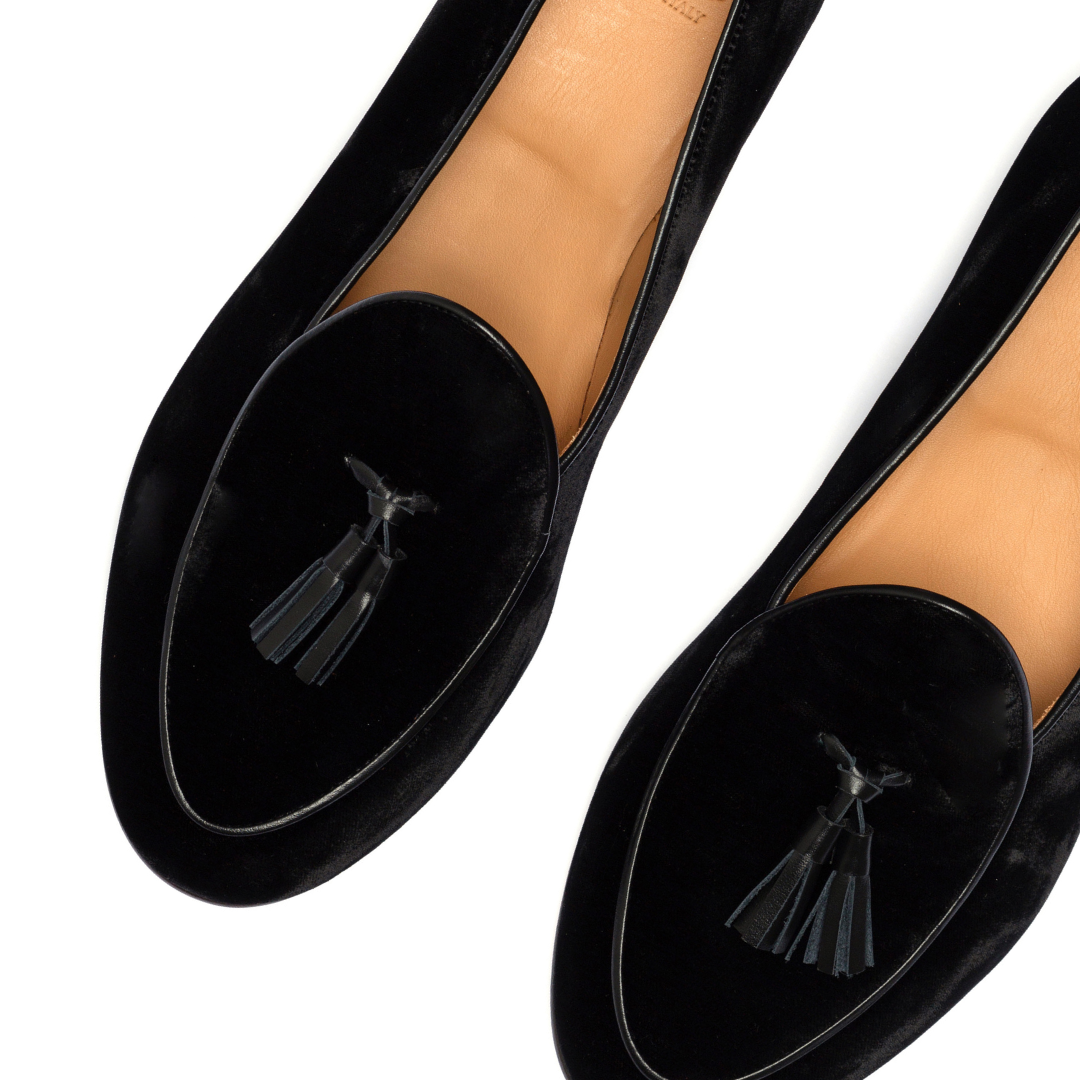 Men's Black Velvet Tassel Loafer Del Toro Shoes