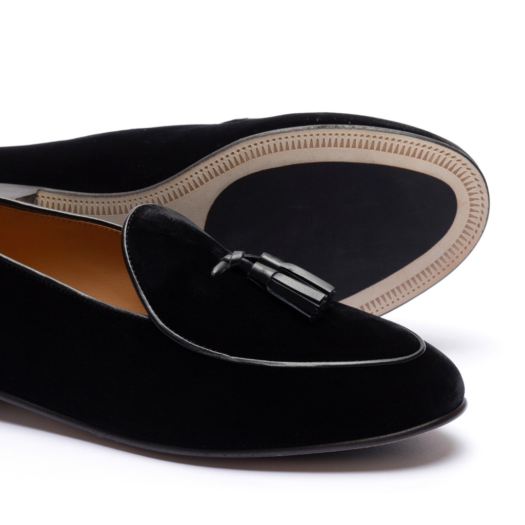 Men's Black Velvet Tassel Loafer Del Toro Shoes