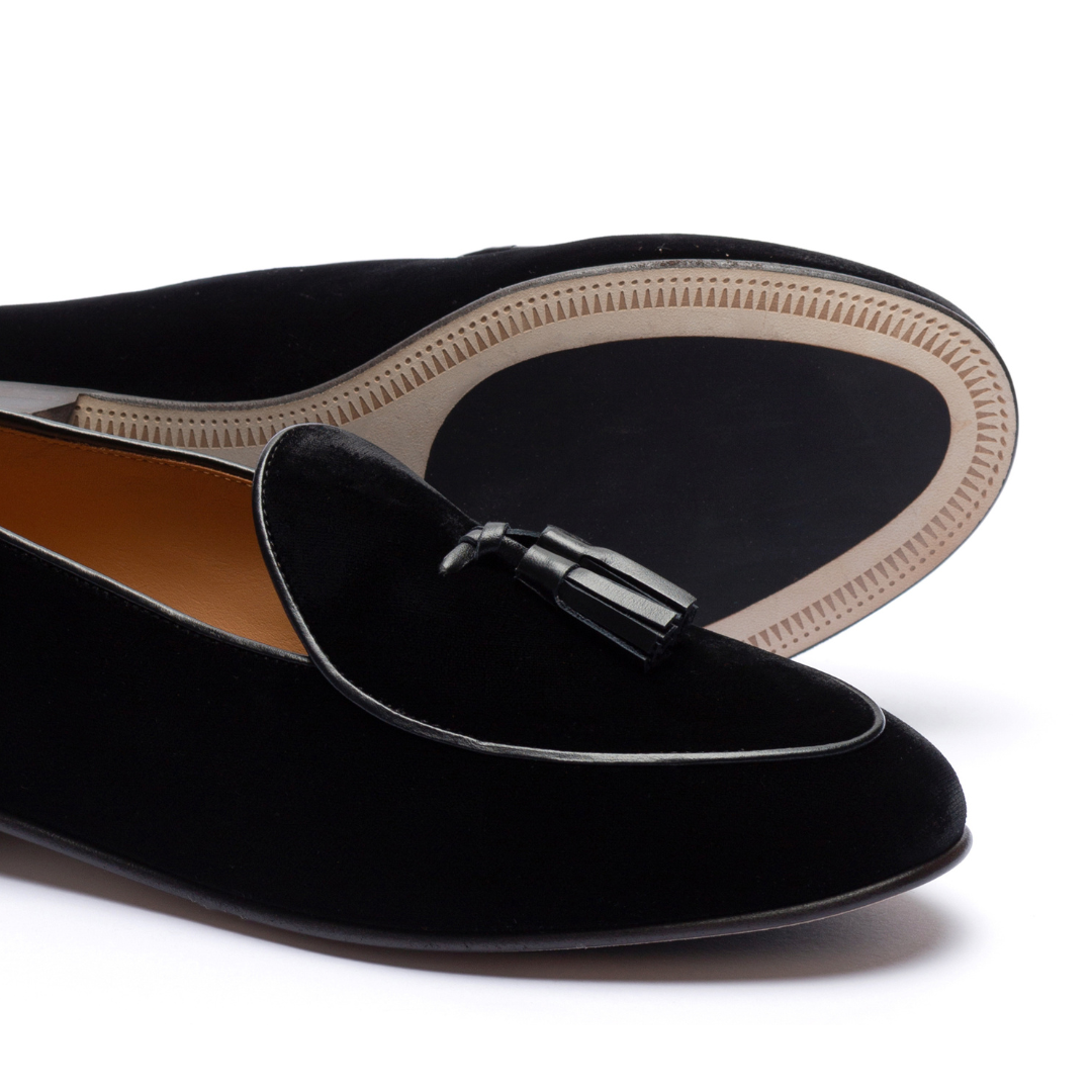 Men's Black Velvet Tassel Loafer Del Toro Shoes