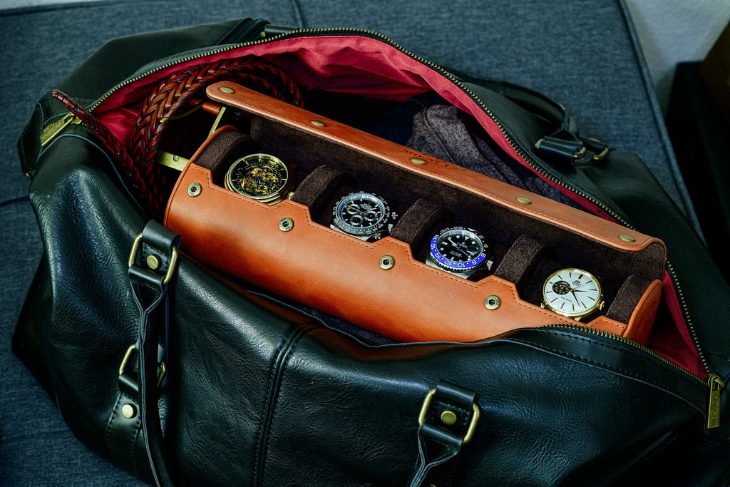 Luxury 4 Watch Travel Case | Full-Grain Cow Leather | Tawny Brown