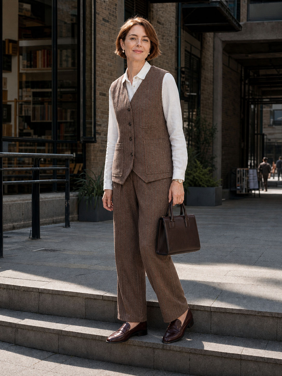 Wool Striped V-Neck Button-Detail Vest ELUNED LINTICO