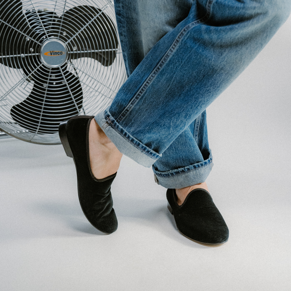 Men's Black Velvet Slipper II With Black Grosgrain Stripe Del Toro Shoes
