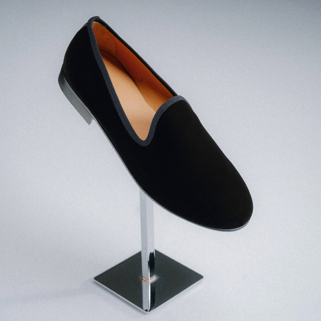 Men's Black Velvet Slipper II With Black Grosgrain Stripe Del Toro Shoes