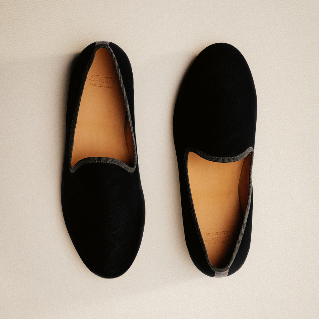 Men's Black Velvet Slipper II With Black Grosgrain Stripe Del Toro Shoes