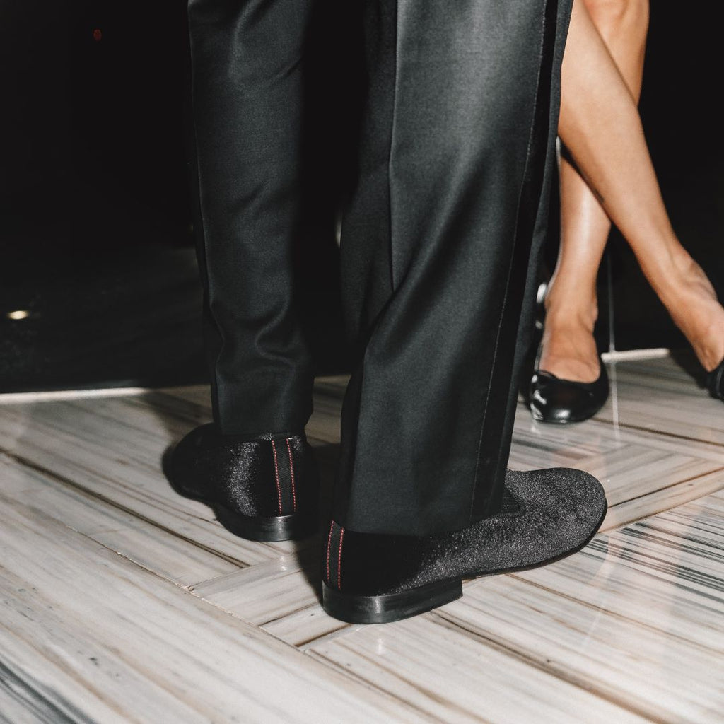 Men's Black Velvet Slipper II With Black Grosgrain Stripe Del Toro Shoes