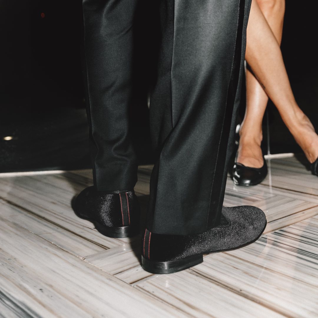 Men's Black Velvet Slipper II With Black Grosgrain Stripe Del Toro Shoes