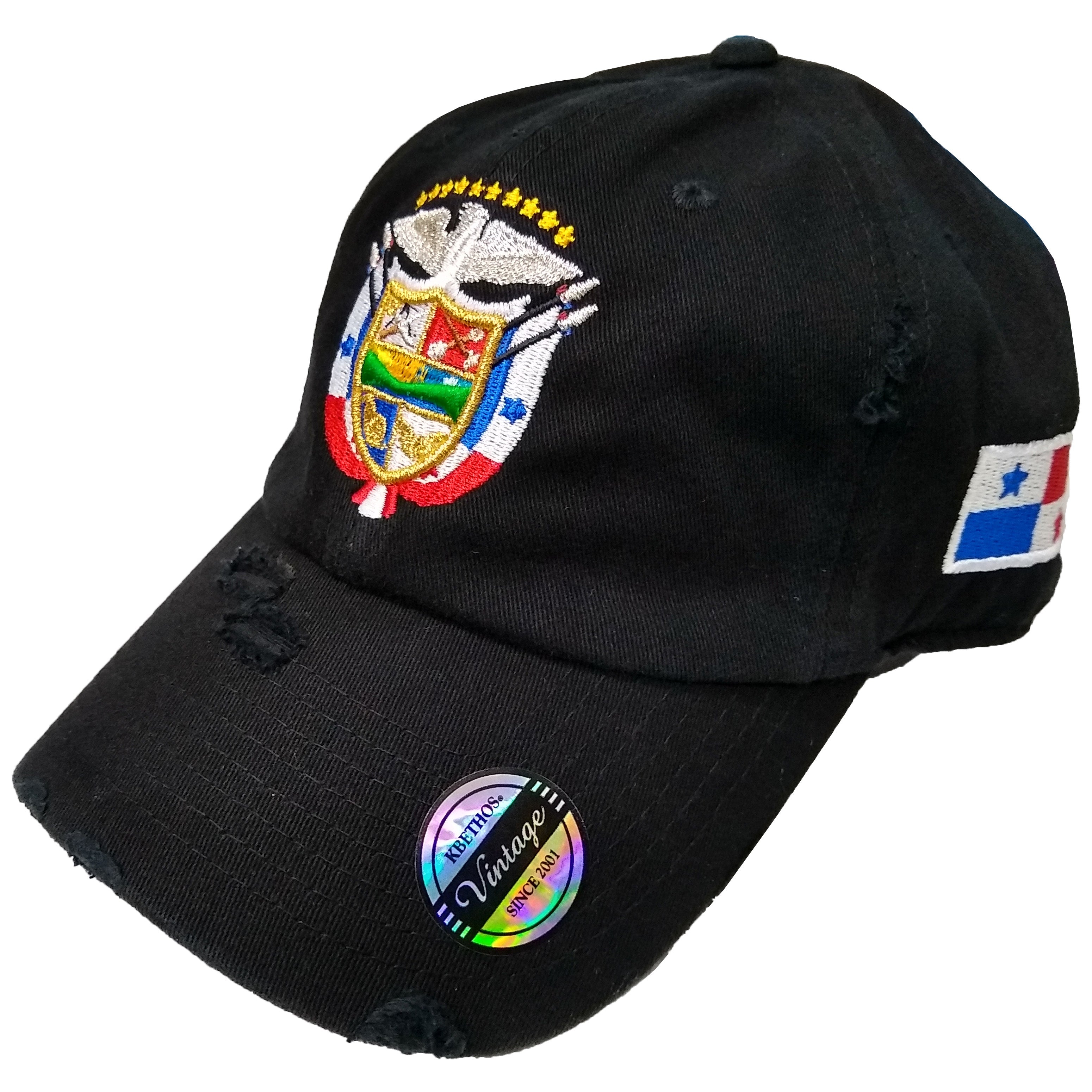 Vintage Panama Hats with Embroidered Panama Shield and Flag Peligro Sports