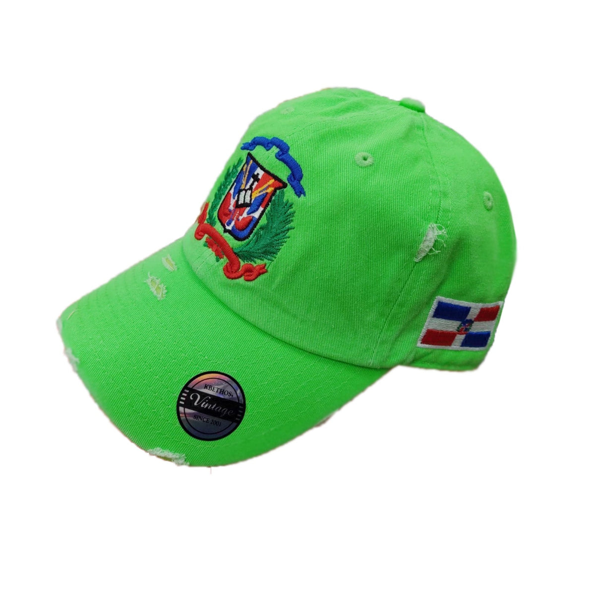 Dominican Republic Embroidered Vintage Dad Hat – Distressed Adjustable Cotton Baseball Cap with Dominican Shield Flag