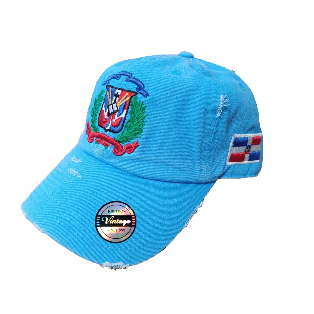 Dominican Republic Embroidered Vintage Dad Hat – Distressed Adjustable Cotton Baseball Cap with Dominican Shield Flag