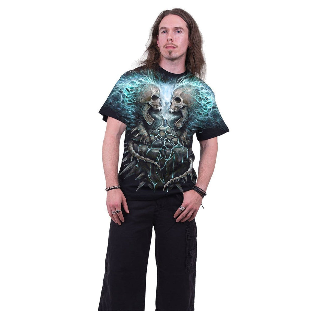 FLAMING SPINE - Allover T-Shirt Black