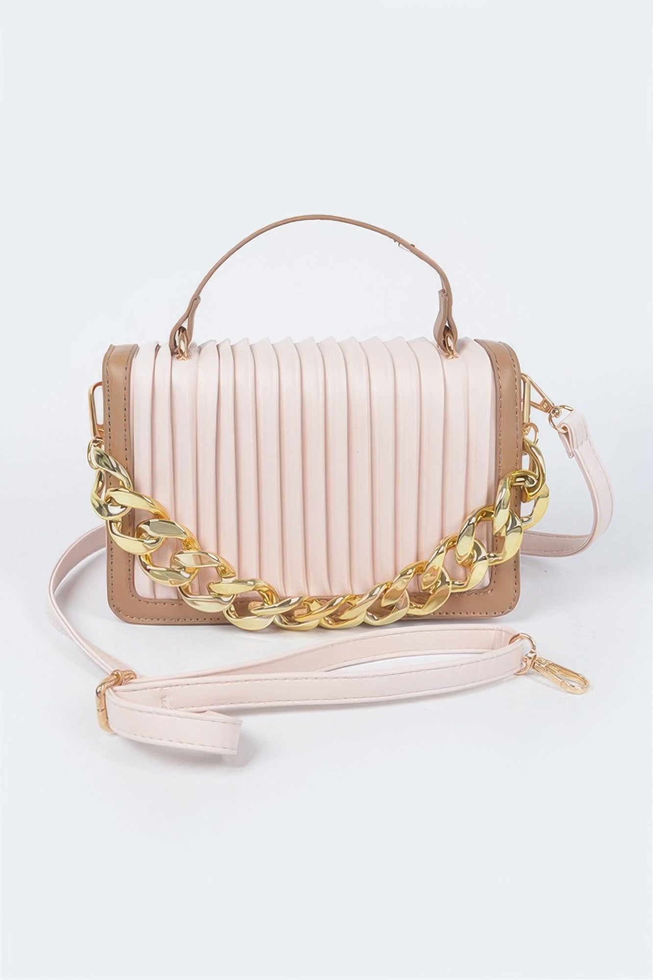 Pleated Faux Leather Color Chain Bag Rose In Concrete 🥀
