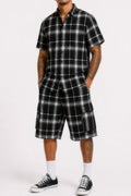 Mens Checkered Shirt And Cargo Shorts Set Rose In Concrete 🥀