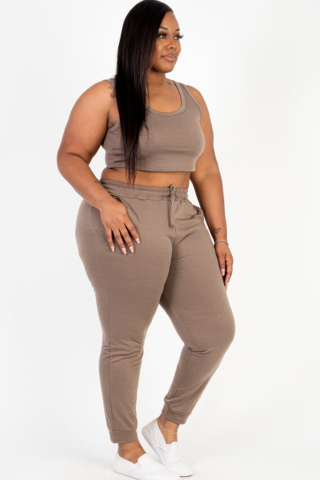 French Terry Cropped Tank Top & Joggers Set