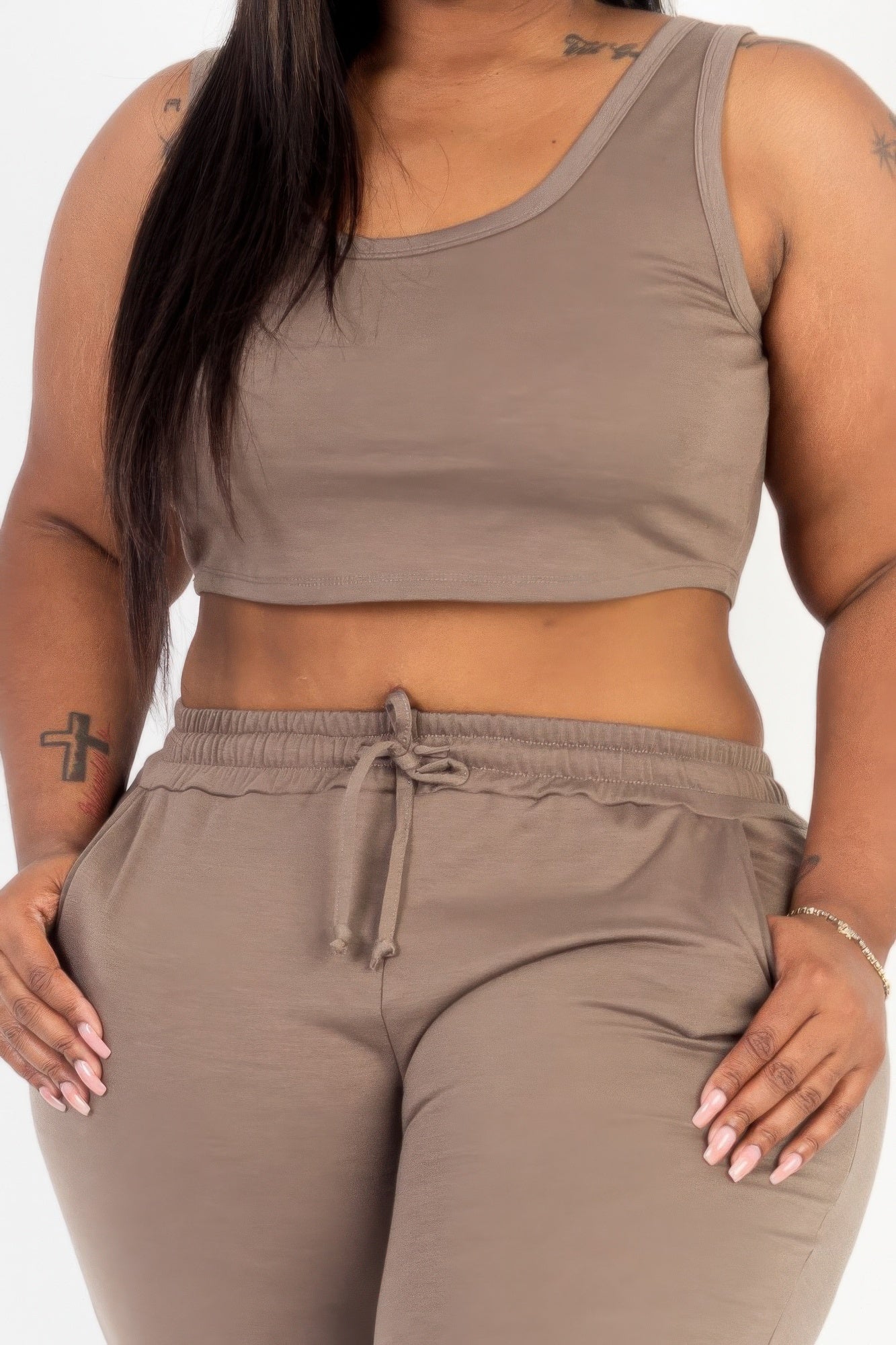 French Terry Cropped Tank Top & Joggers Set