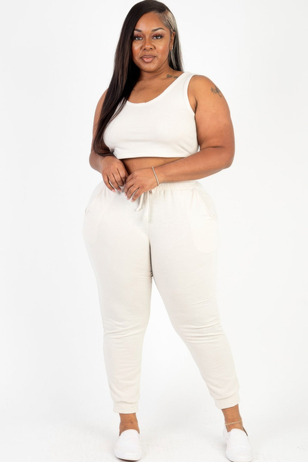 French Terry Cropped Tank Top & Joggers Set