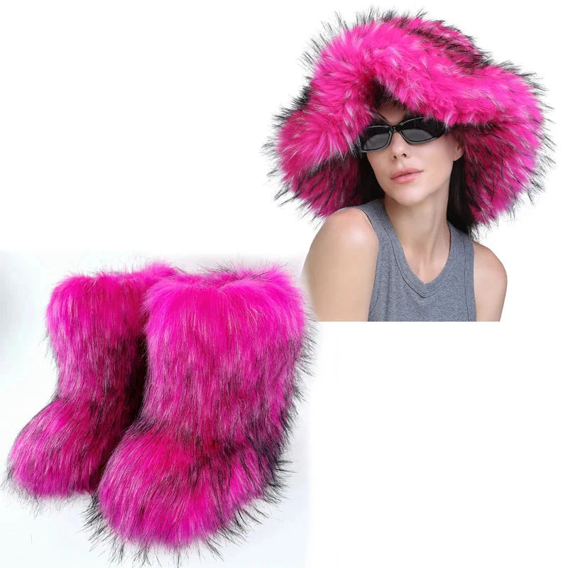 Women's Fur Snow Boots with Hat. BLAKESTORE-NG