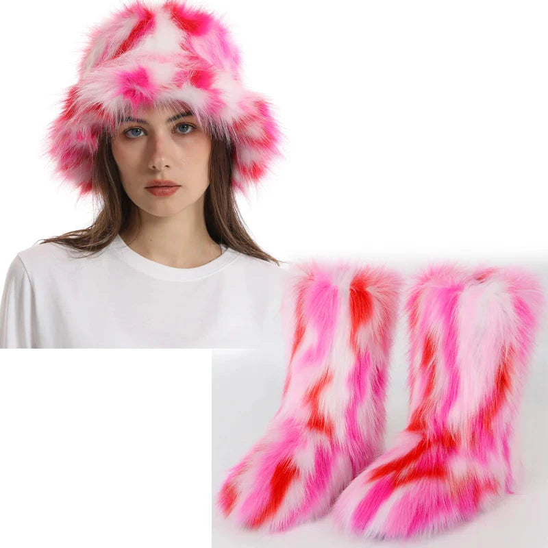 Women's Fur Snow Boots with Hat. BLAKESTORE-NG