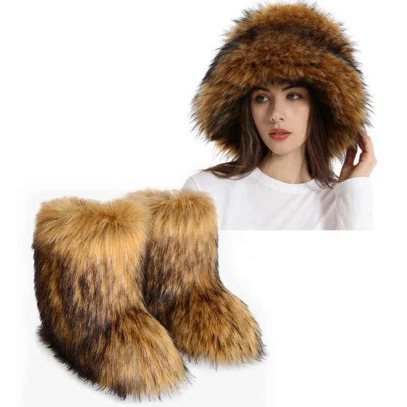 Women's Fur Snow Boots with Hat. BLAKESTORE-NG