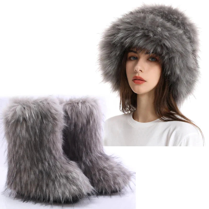 Women's Fur Snow Boots with Hat. BLAKESTORE-NG